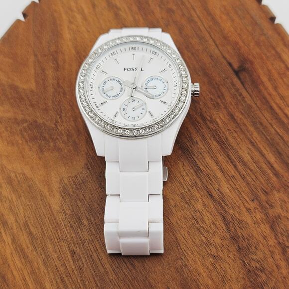 Fossil Women's Stella Multidial Rhinestone Crystal Watch White Glitz ES-1967 - Picture 4 of 7